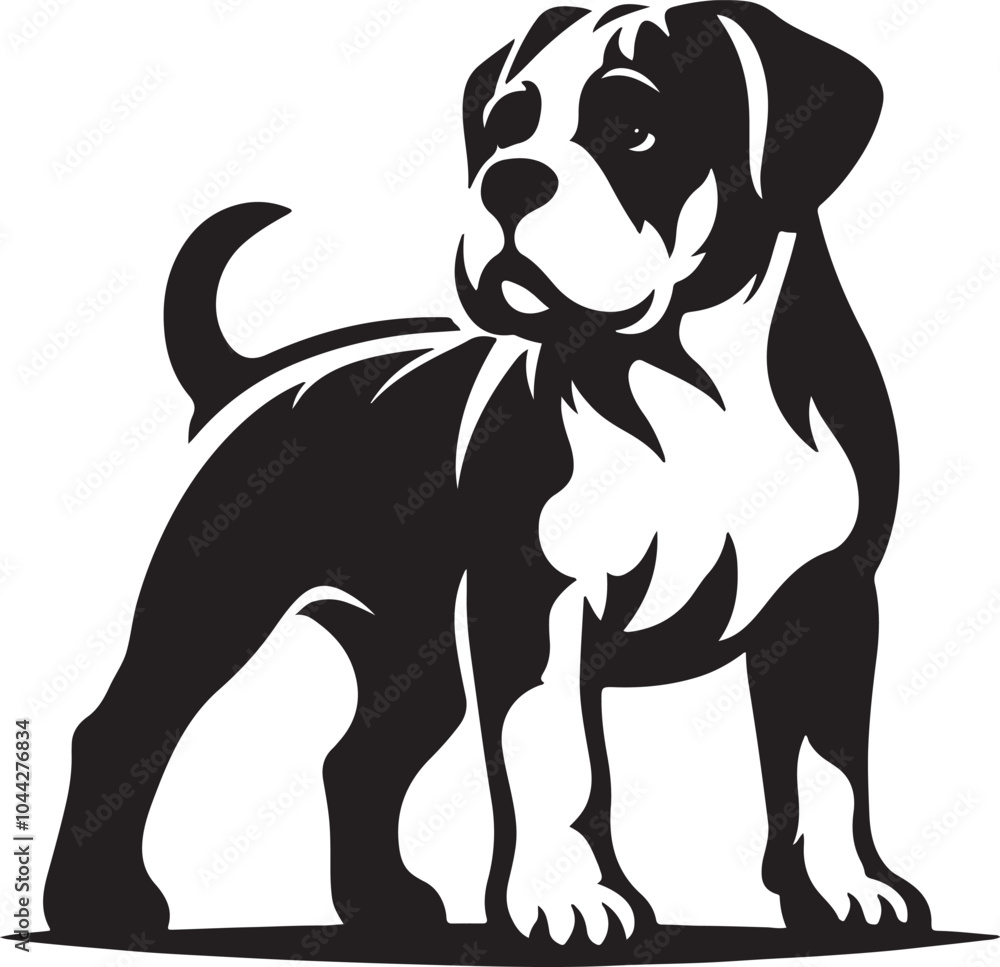 Fototapeta premium Create a black and white dog illustration vector design with white background.