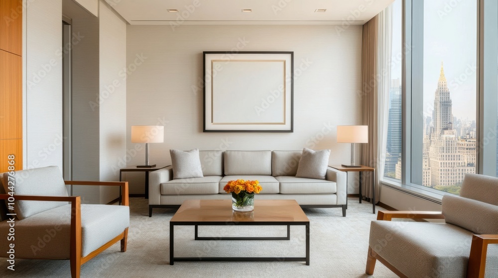 Fototapeta premium Modern Hotel Lobby with Elegant Furniture and Art