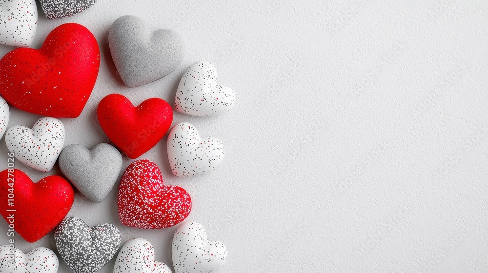 Obraz premium Grunge Background of Red and Grey Hearts, a textured blend of contrasting colors showcasing heart shapes, ideal for creative projects or digital designs
