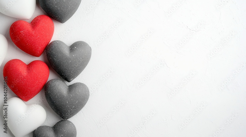 Obraz premium Grunge Background of Red and Grey Hearts, a textured design featuring contrasting hearts, providing ample free space for creative projects or digital use.
