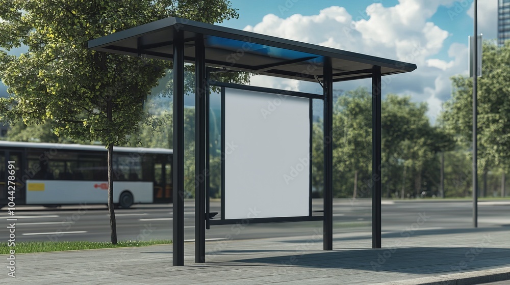 Outdoor Bus Stop Billboard with Clear Blue Sky Outdoor Bus Stop Billboard with Clear Blue Sky