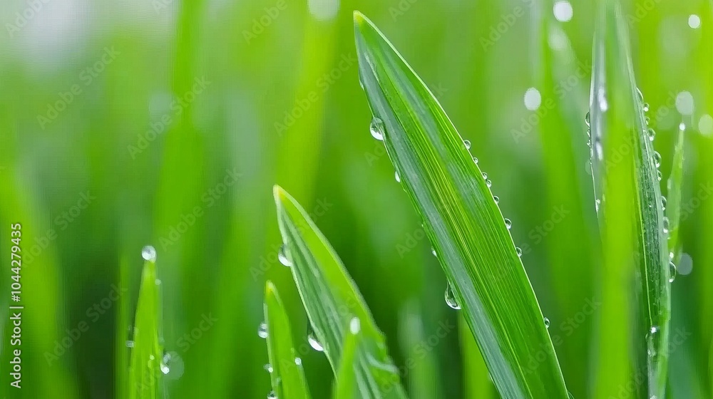 Dew drops on fresh green grass blades. Dew drops on fresh green grass blades.