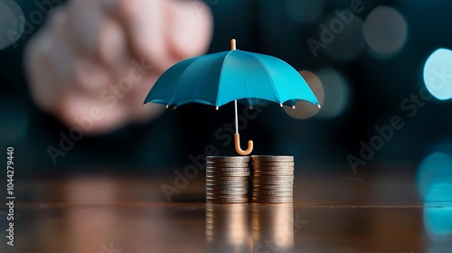 Wallpaper Mural A person holding an umbrella over a stack of coins representing protection of savings Torontodigital.ca