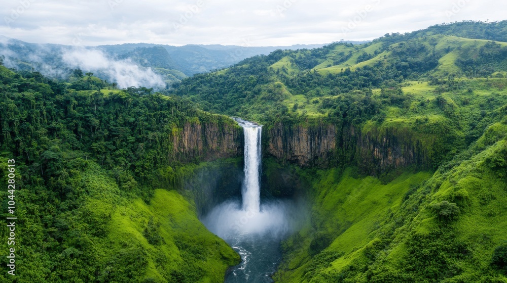 Fototapeta premium Raging Waterfall in Dense Forest Landscape