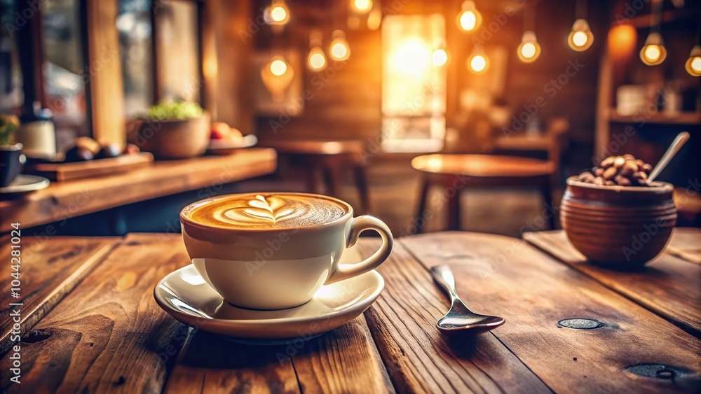 Cozy Cup of Fresh Hot Cappuccino in a Warm Café Setting for Coffee Lovers Cozy Cup of Fresh Hot Cappuccino in a Warm Café Setting for Coffee Lovers