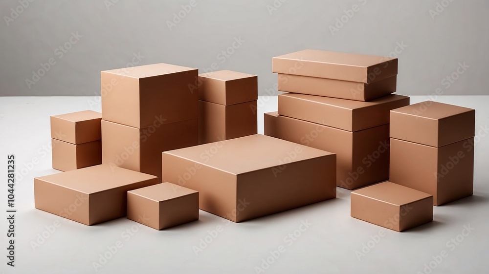 Beige boxes organized for inventory management on a light background Beige boxes organized for inventory management on a light background