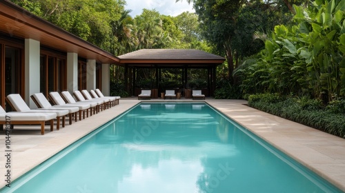 Wallpaper Mural Tropical Resort Pool with Cabanas and Garden Surroundings Torontodigital.ca