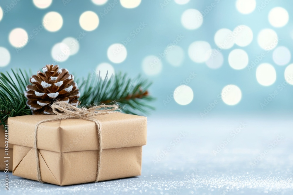 A brown box with a pine cone on top of it. Boxing Day concept A brown box with a pine cone on top of it. Boxing Day concept