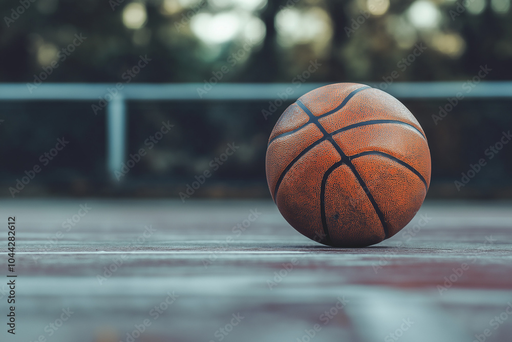 Closeup of a basketball on a court Closeup of a basketball on a court