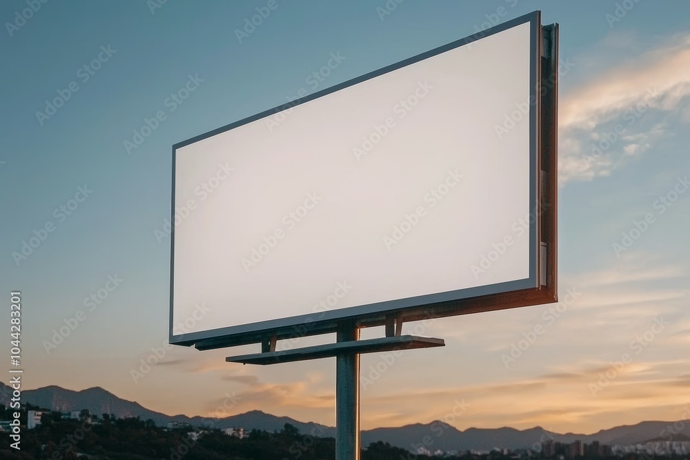 A large billboard is standing in the middle of a mountain range A large billboard is standing in the middle of a mountain range