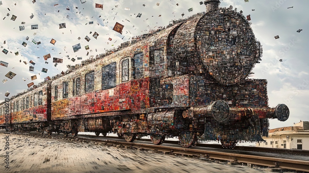 Obraz premium train mosaic on railway 