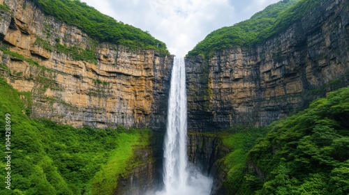 Majestic Waterfall Plunging into Deep Canyon