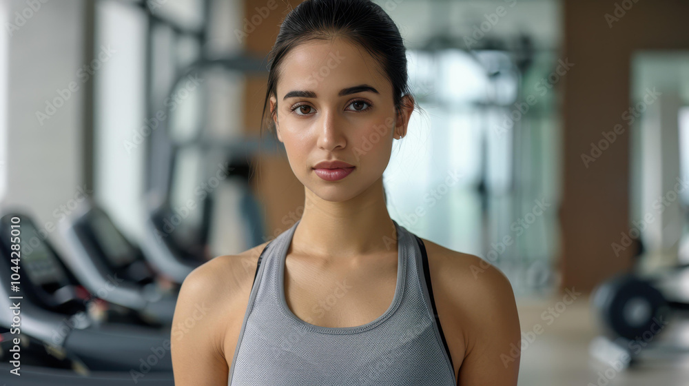 A strong woman in a sports tank top showcases her fitness journey after a tough gym session, radiating confidence. A strong woman in a sports tank top showcases her fitness journey after a tough gym session, radiating confidence.