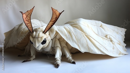 Detailed Sculpture of a White Silk Moth