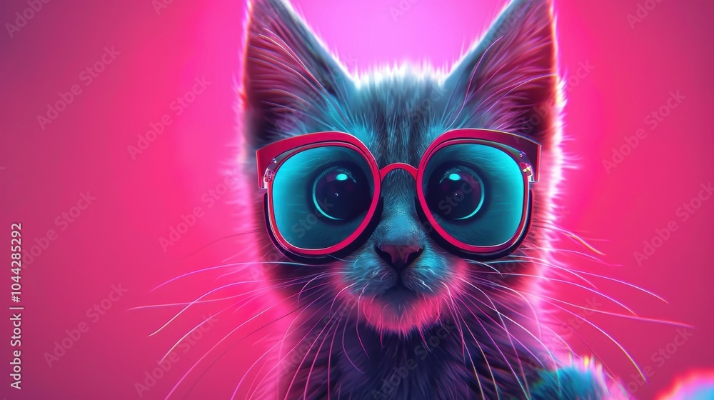 Vibrant cyberpunk kitten with glowing UV goggles, radiating an electrifying aura in a black light portrait. Vibrant cyberpunk kitten with glowing UV goggles, radiating an electrifying aura in a black light portrait.