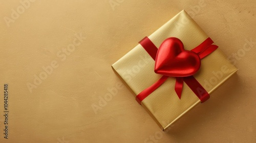 A golden box cradles a red heart, perfect for expressing love on vintage paper, making it a heartfelt gift.