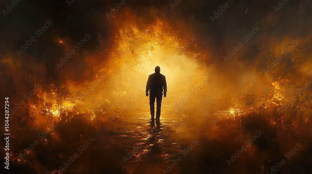 Silhouette of a Man Walking Towards Golden Light Silhouette of a Man Walking Towards Golden Light