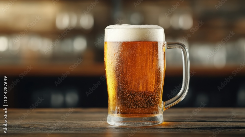 Freshly Poured Beer in a Glass Mug with Foam