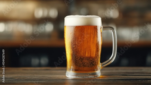 Freshly Poured Beer in a Glass Mug with Foam