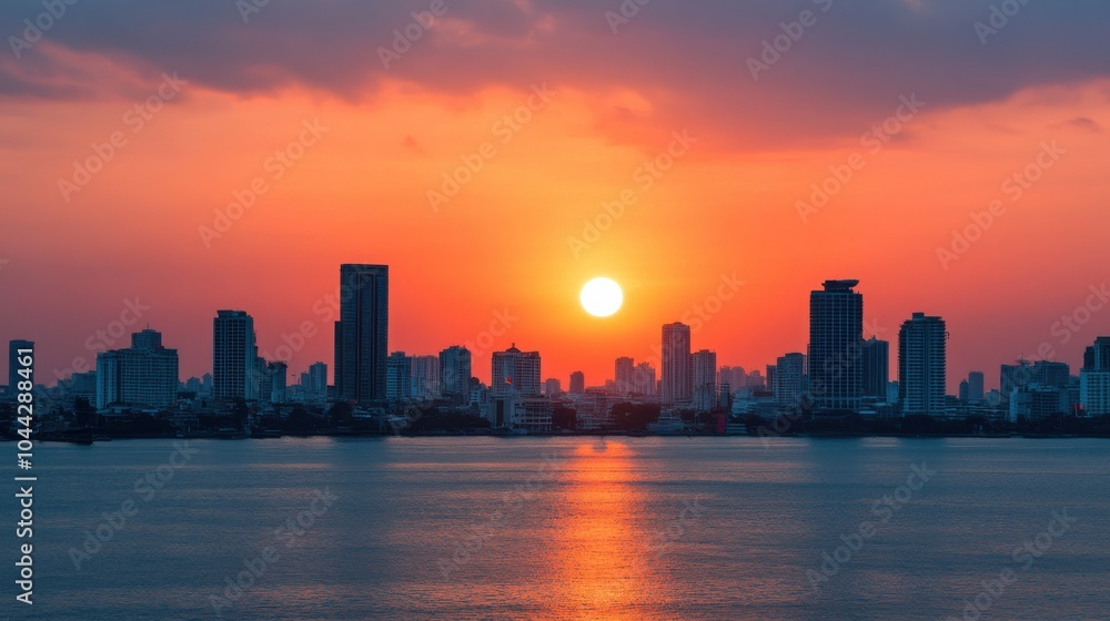 Fototapeta premium Sunset Over Chao Phraya River in Bangkok