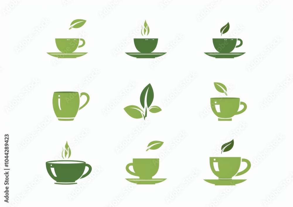 Elegant Set of Tea Logo Designs Featuring Tea Leaves and Cups in a High-End Flat Style with Green Tones
Elegant Set of Tea Logo Designs Featuring Tea Leaves and Cups in a High-End Flat Style with Green Tones