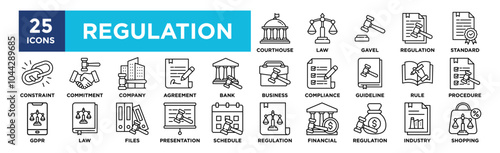 Regulation icon collection set. Containing design law, regulation, legal, compliance, management, business