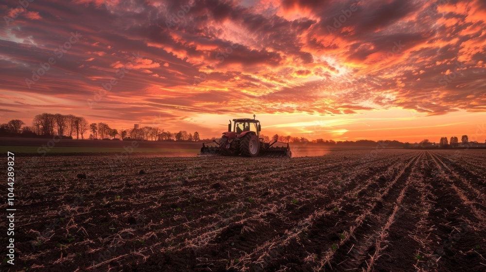 Fototapeta premium Tractor at Sunset