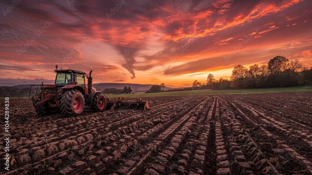 Fototapeta premium Tractor at Sunset