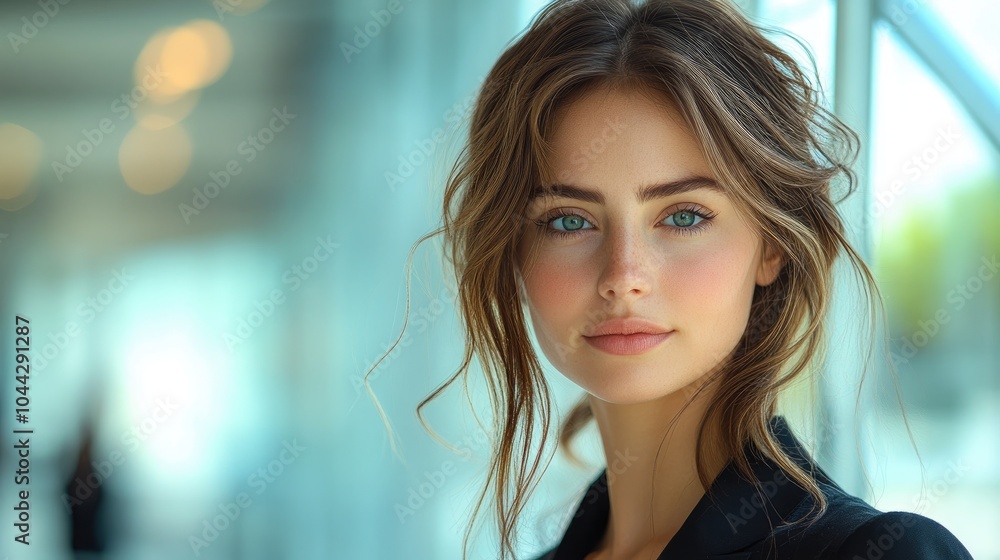 Close-up Portrait of a Young Woman with Brown Hair and Blue Eyes Close-up Portrait of a Young Woman with Brown Hair and Blue Eyes