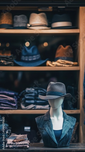 Stylish Boutique Display with Mannequins and Hats photo