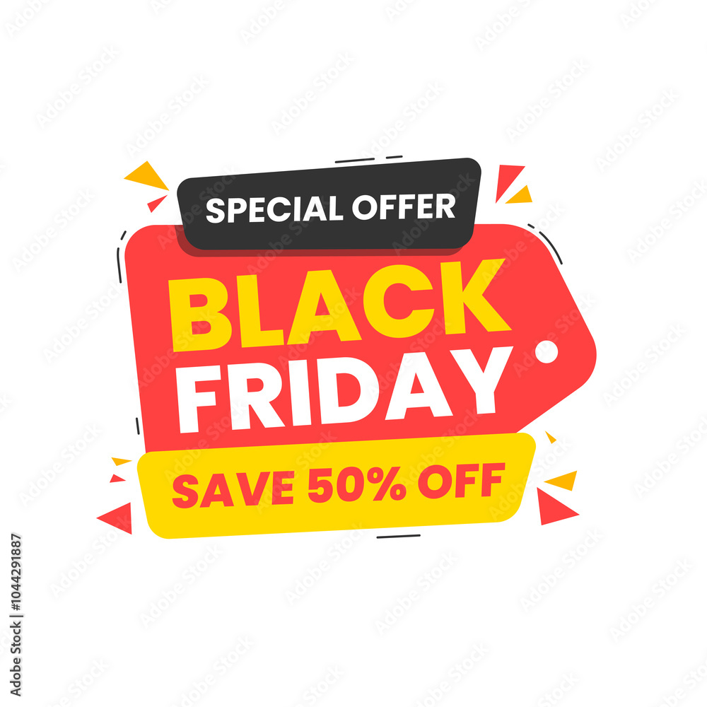 Fototapeta premium Black friday promo banner design. Special offer banner. Sale badge, sale tag. Shopping banner. Discount sale promotional banner