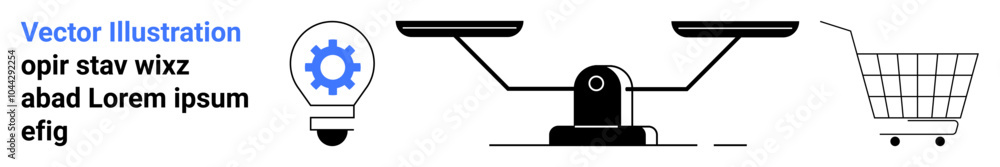 Light bulb with gear balance scale and shopping cart Ideal for business technology innovation, e-commerce market research balance concept and idea generation Banner for landing page Light bulb with gear balance scale and shopping cart Ideal for business technology innovation, e-commerce market research balance concept and idea generation Banner for landing page