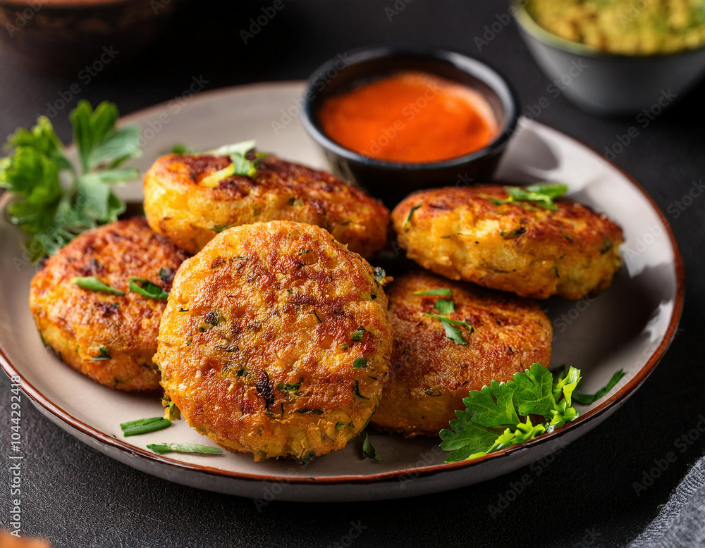Potato cutlets, known as Aloo Tikki, are a popular Asian appetizer made of spiced vegetable patties held together with mashed potatoes. Potato cutlets, known as Aloo Tikki, are a popular Asian appetizer made of spiced vegetable patties held together with mashed potatoes.
