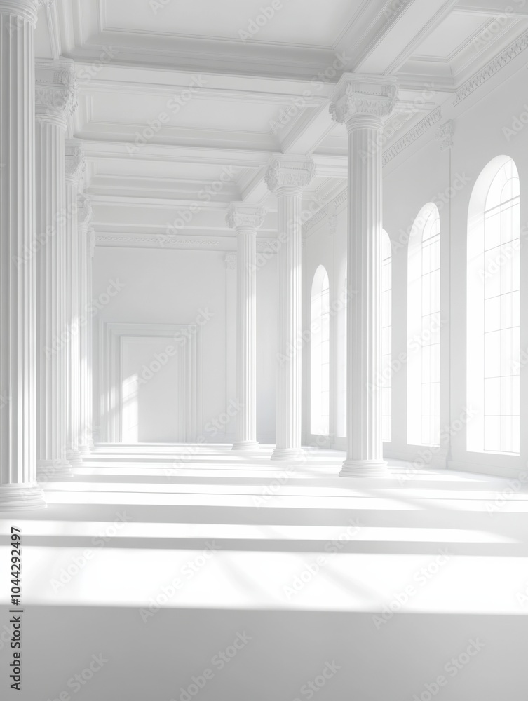Ultra-Realistic Vector Illustration of a Bright, Empty Room with White Columns and Floor, Designed for a Modern Office Space Ultra-Realistic Vector Illustration of a Bright, Empty Room with White Columns and Floor, Designed for a Modern Office Space