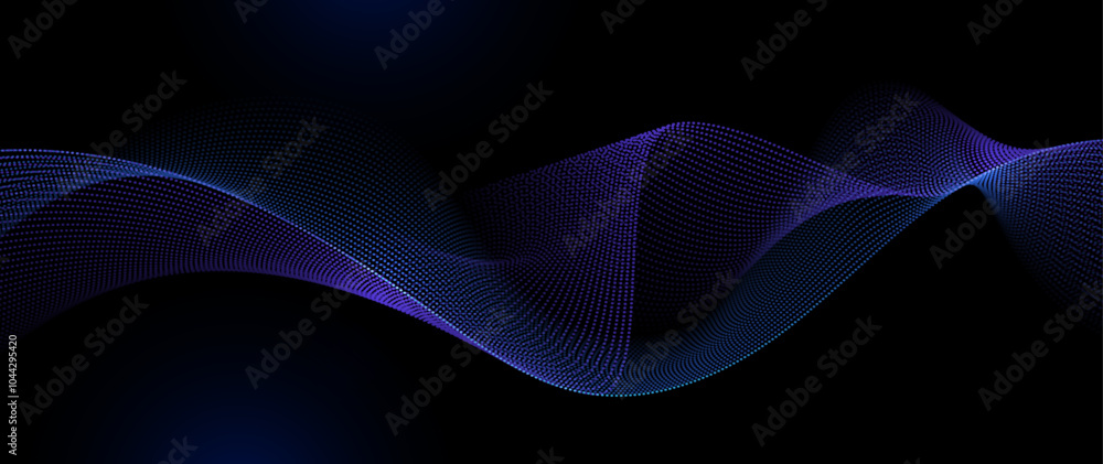 Vector element. Abstract wave line, particle dot pattern, neon light on ...