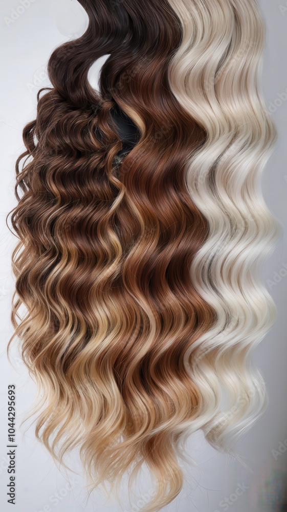 Collection of wavy hair extensions in various shades Collection of wavy hair extensions in various shades