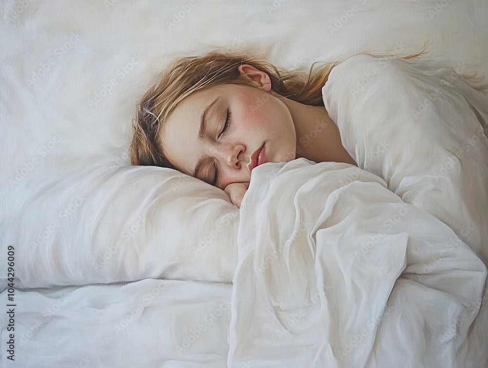 Peaceful Slumber: A Woman Sleeping in a White Bed Peaceful Slumber: A Woman Sleeping in a White Bed