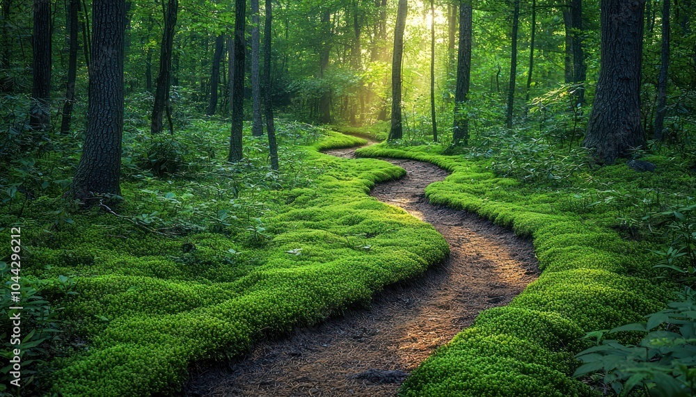Obraz premium Sunlit Path Through Lush Green Forest