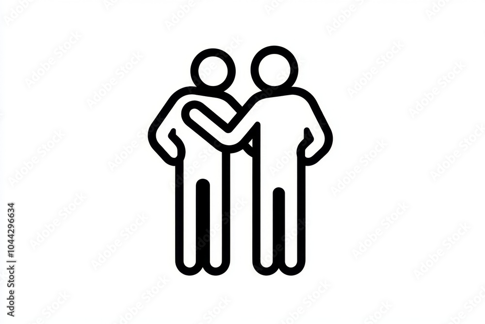 Simple line art of two people supporting each other, symbolizing the act of fostering relationships in a minimalist design Simple line art of two people supporting each other, symbolizing the act of fostering relationships in a minimalist design