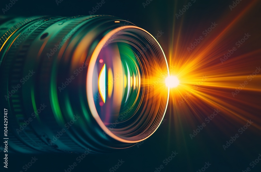 Obraz premium Light leaks and lens flare on a black background, with a glowing sun and lens flares