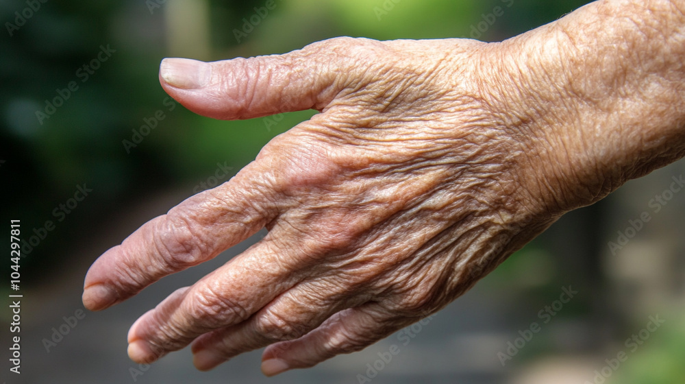 Fototapeta premium A photorealistic depiction of an elderly hand conveying wisdom and experience in natural light