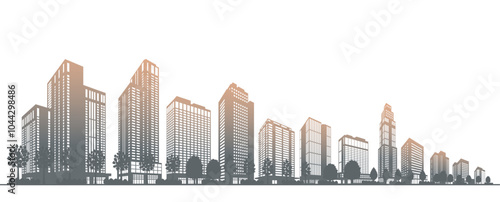 影で表現された街並みのイラスト.