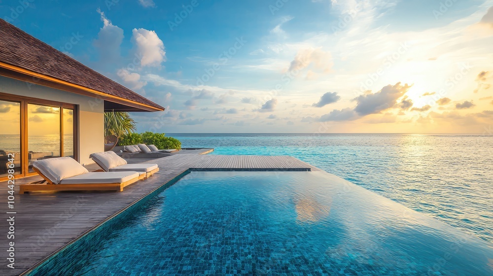 Fototapeta premium Luxurious Villa with Infinity Pool and Floating Deck
