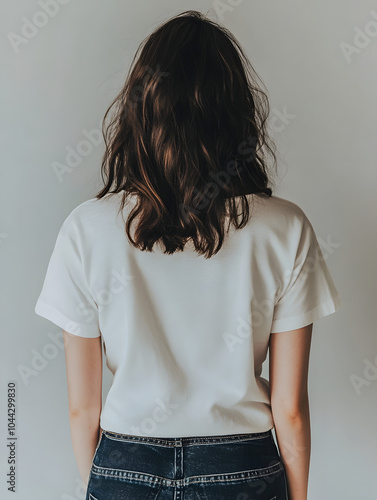 34白いTシャツ　背面　後方　/  White T-shirt Back Rear　Gererated AI