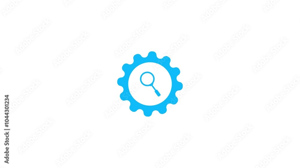 Gear icon animation with megnify glass ,concept video Gear icon animation with megnify glass ,concept video