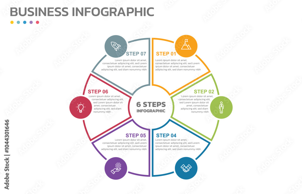 Visual data presentation. Cycle diagram with 6 options. Pie Chart Circle thin line infographic template with 6 steps, options, parts, segments. Business concept. Marketing infographic outline style. Visual data presentation. Cycle diagram with 6 options. Pie Chart Circle thin line infographic template with 6 steps, options, parts, segments. Business concept. Marketing infographic outline style.