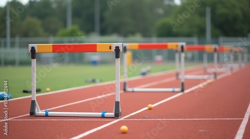 Hurdles on a Running Track at an Outdoor Sports Facility