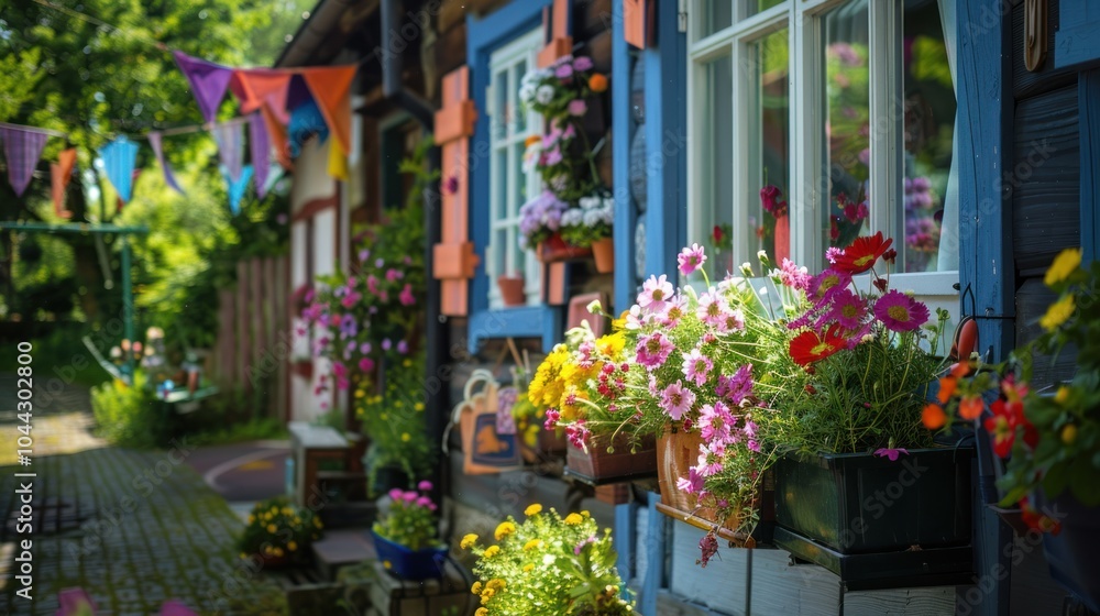 Colorful Flowers Blooming in a Sunny Window Box Colorful Flowers Blooming in a Sunny Window Box