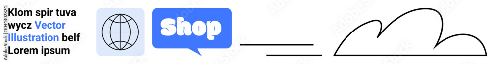 Web icon, blue chat bubble with Shop text, and a simple cloud outline. Ideal for online store, marketing, e-commerce, technology, and web service themes. Banner for landing page Web icon, blue chat bubble with Shop text, and a simple cloud outline. Ideal for online store, marketing, e-commerce, technology, and web service themes. Banner for landing page