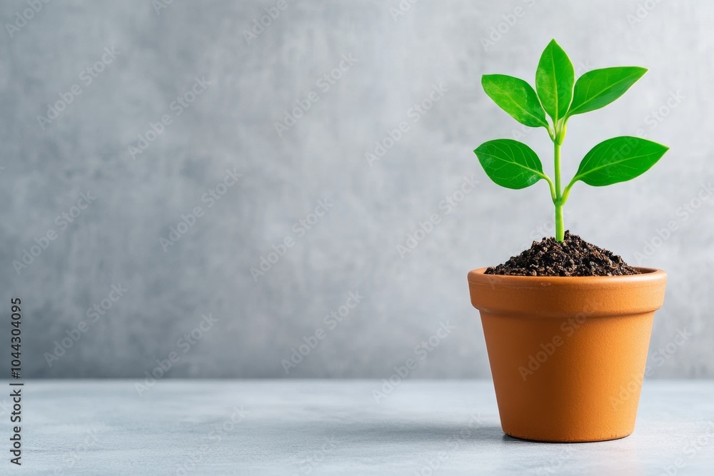 Fototapeta premium Abstract minimalist depiction of a plant growing, representing the nurturing and fostering of growth in a clean, elegant style